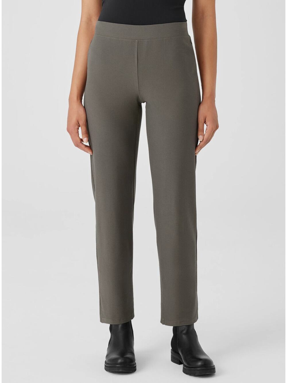Eileen Fisher Washable Stretch Crepe Straight Pants Womens Small Pull On Gray